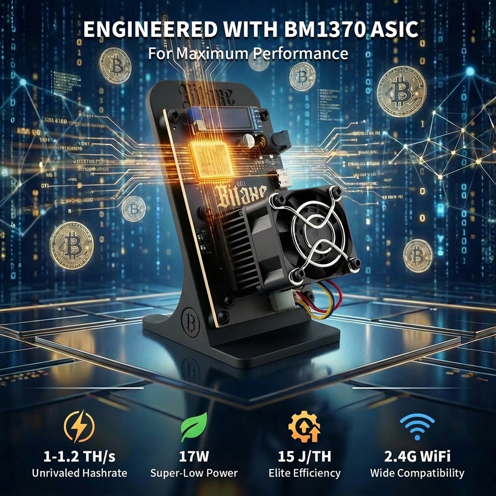 Bitaxe Gamma Lottery Miner | Up to 1.2TH/s |3D-Printed Enclosure | black (Power Supply Included)