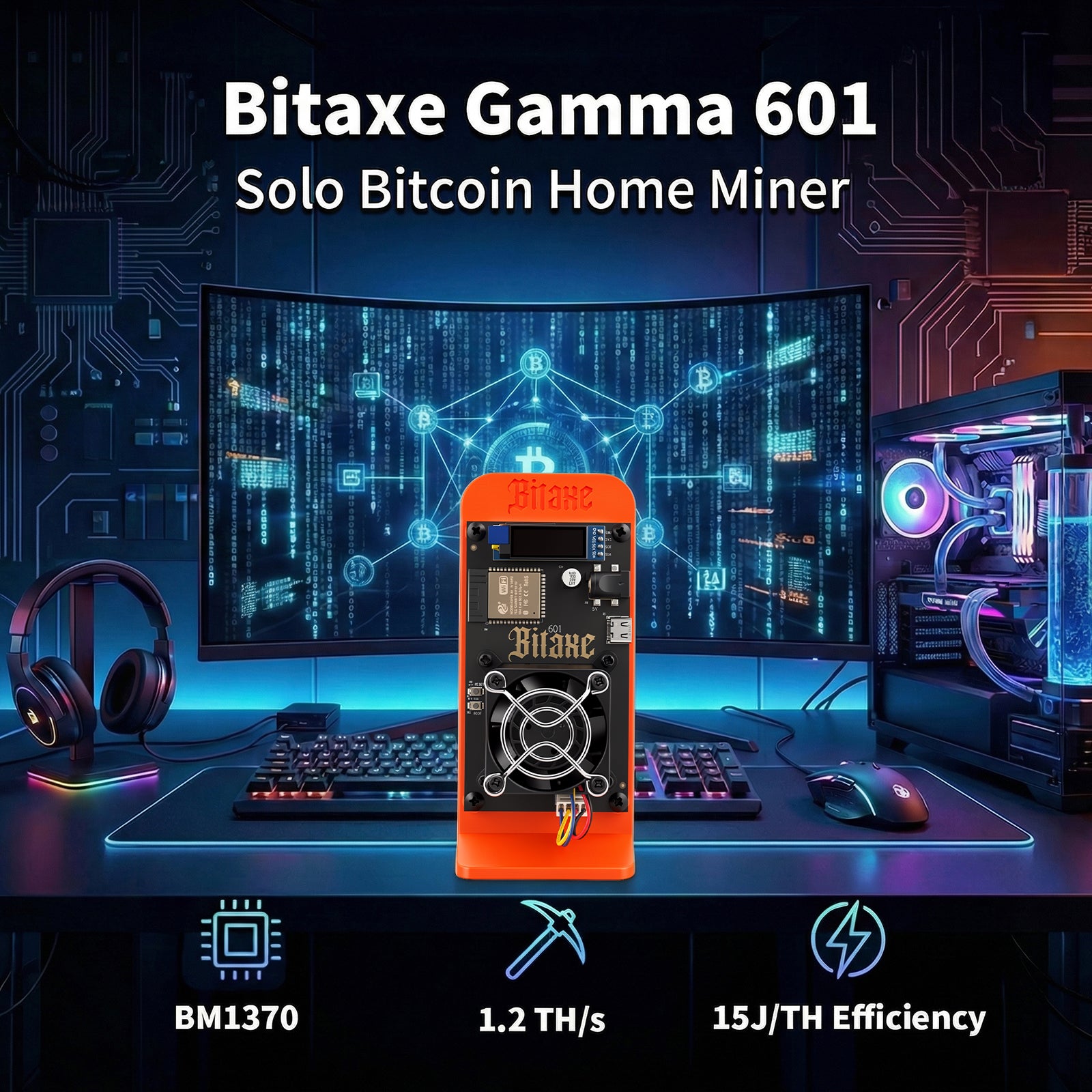 Bitaxe Gamma Lottery Miner | Up to 1.2TH/s |3D-Printed Enclosure | Orange(Power Supply Included)