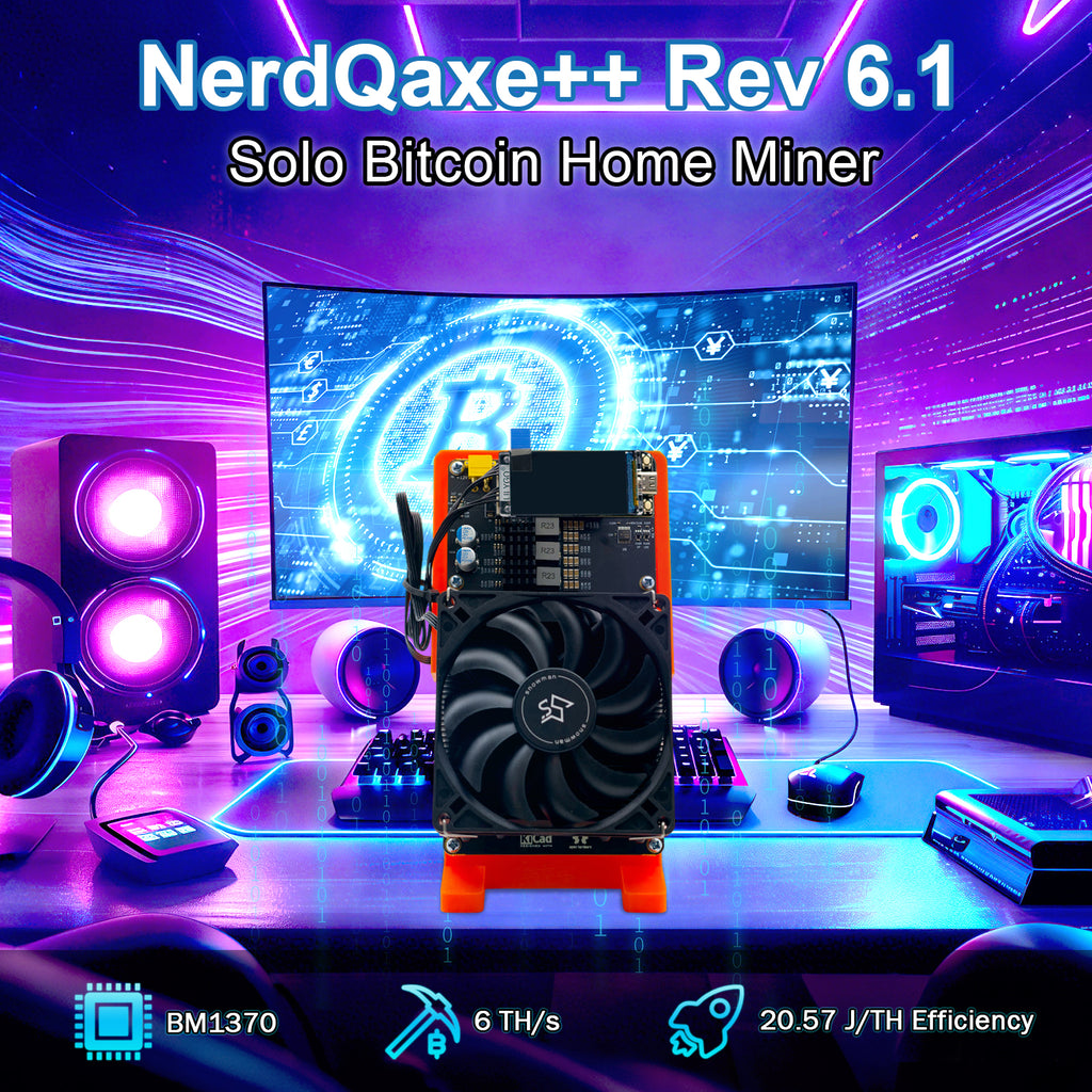 NerdQaxe++ Rev 6TH/s BTC Miner - 100W Dual-Fan BM1370 ASIC Machine