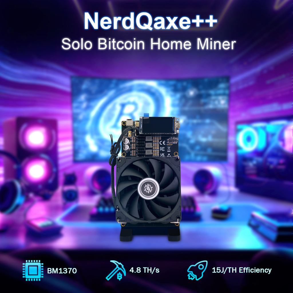 NerdQaxe++ 4.8TH/s Solo Bitcoin Miner | Air-Cooled|black  (Power & Stand Included)