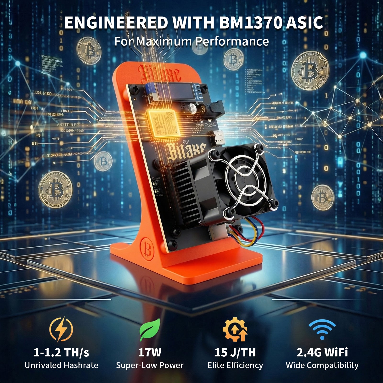 Bitaxe Gamma Lottery Miner | Up to 1.2TH/s |3D-Printed Enclosure | Orange(Power Supply Included)