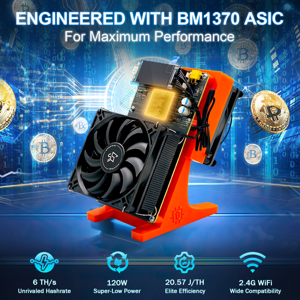 NerdQaxe++ Rev 6TH/s BTC Miner - 100W Dual-Fan BM1370 ASIC Machine