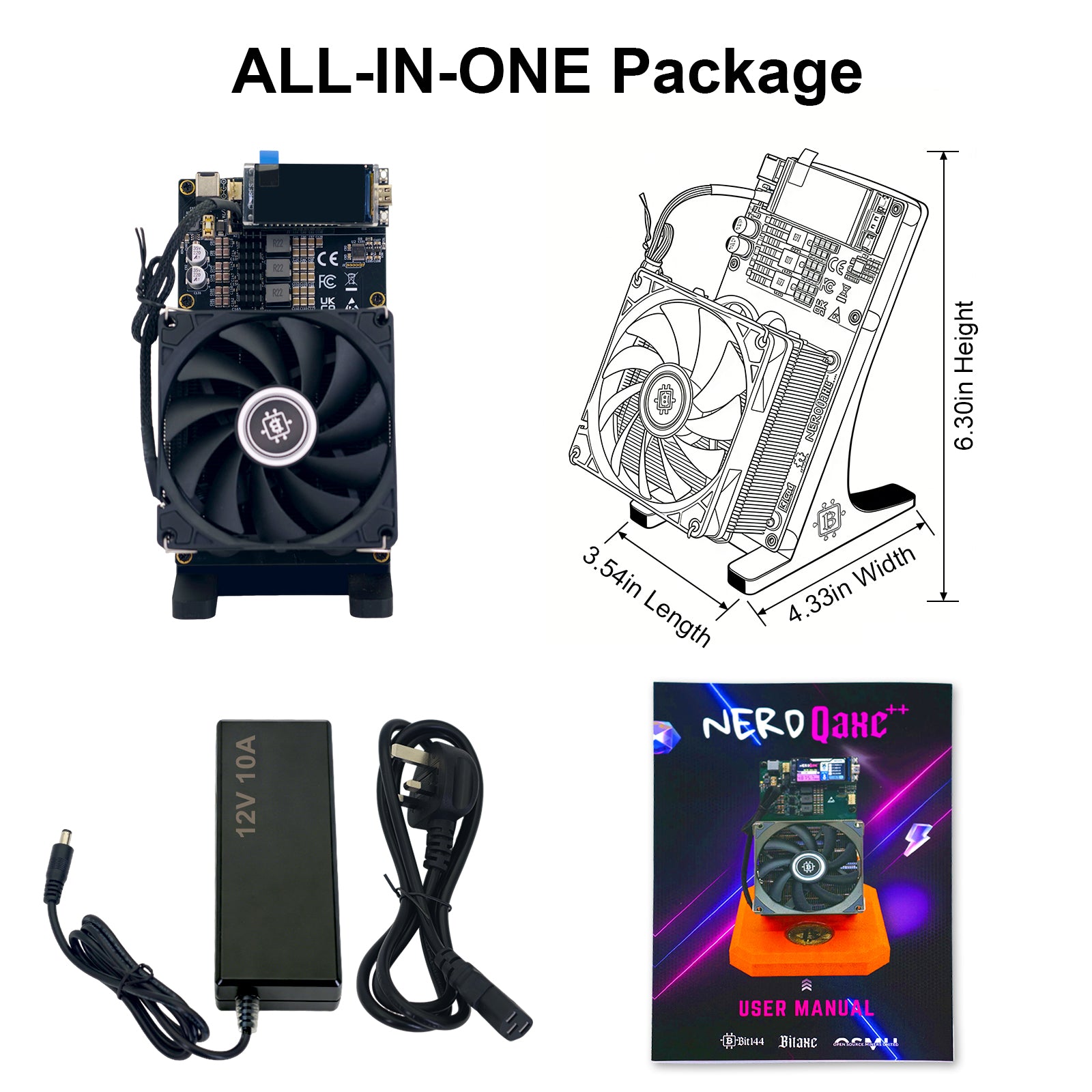 NerdQaxe++ 4.8TH/s Solo Bitcoin Miner | Air-Cooled|black  (Power & Stand Included)
