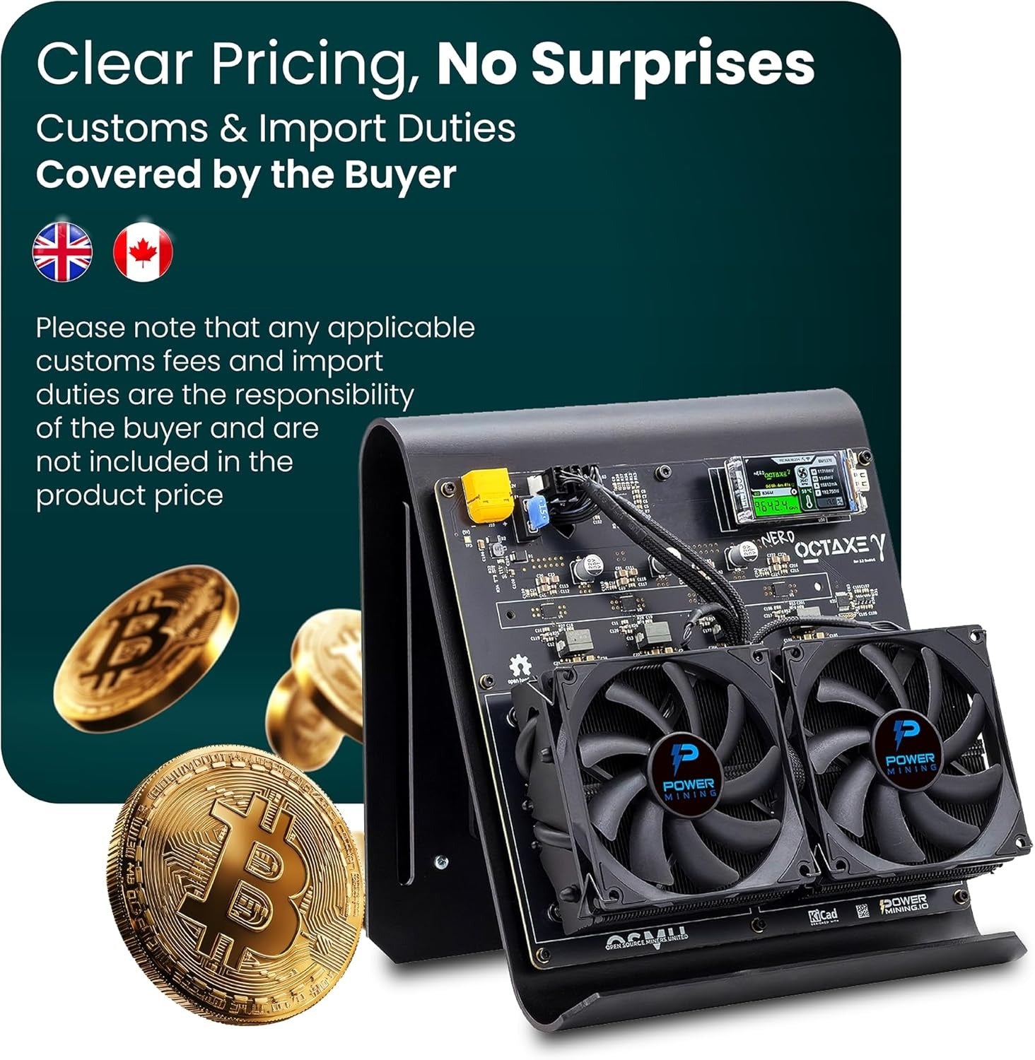 NerdOctaxe Gamma 9.6 TH/s Bitcoin ASIC Miner – Open-Source Home Node (Incl. Power Supply & Stand)